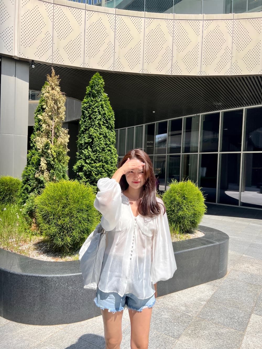 품격 V넥 벌룬 소매 쉬폰 블라우스 한국 스타일 chic 빛 요리 한 패션 명문 여성 숙녀 단색 루즈핏 빅 사이즈 상세 이미지 15