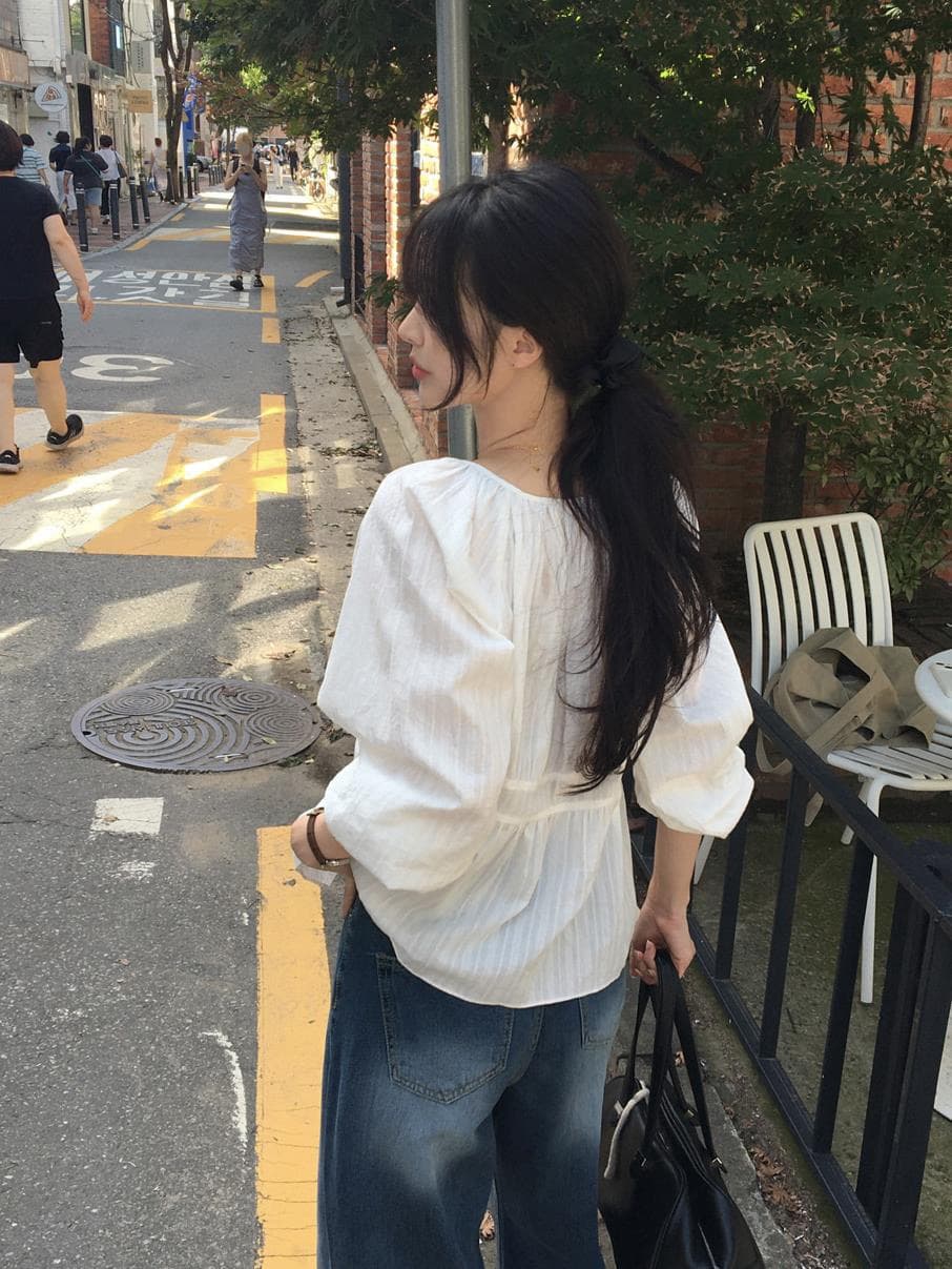 지금 한국 chic 가을의 날 긴팔 싱글 줄 버튼 리본 긴팔 자카드 셔츠 상세 이미지 9
