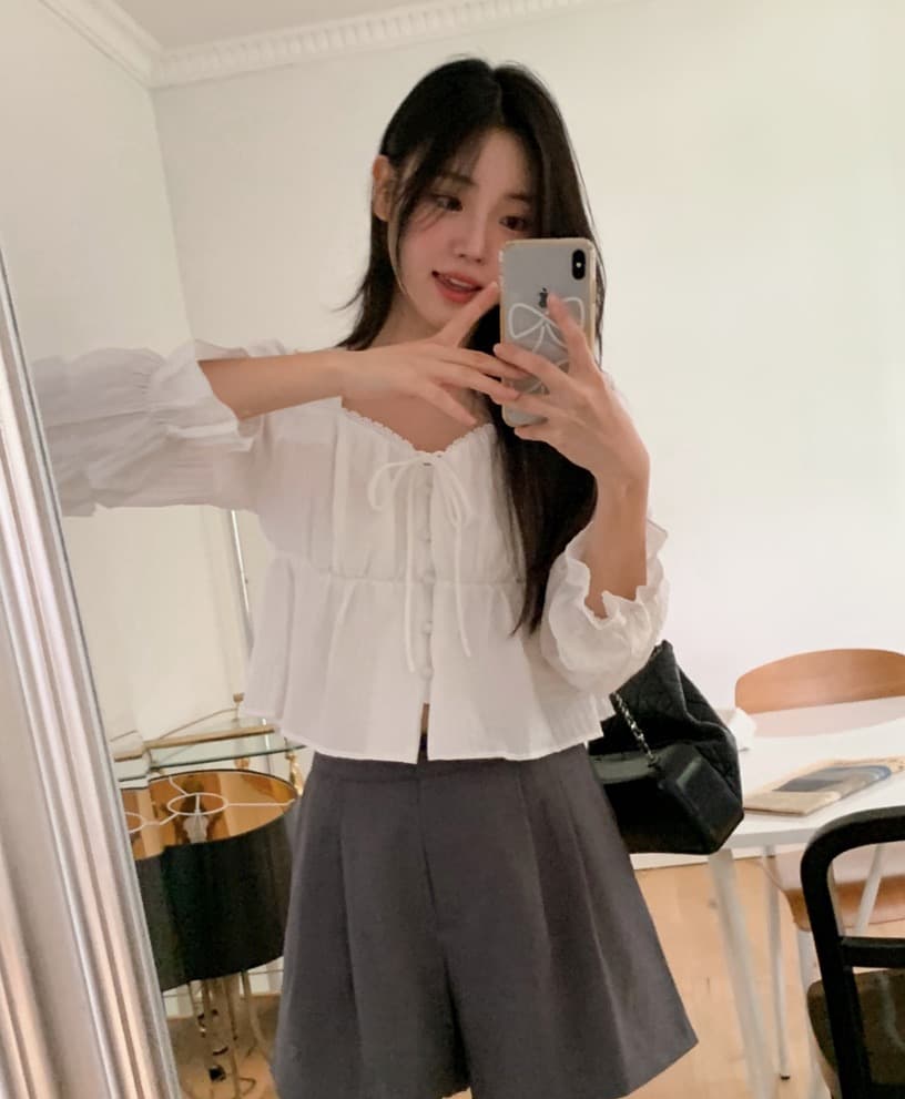 가을 고급 센스 달콤함 다용도 광장 칼라 연꽃 잎 소매 레이스업 주름 긴팔 셔츠 맨위 여성 상세 이미지 7