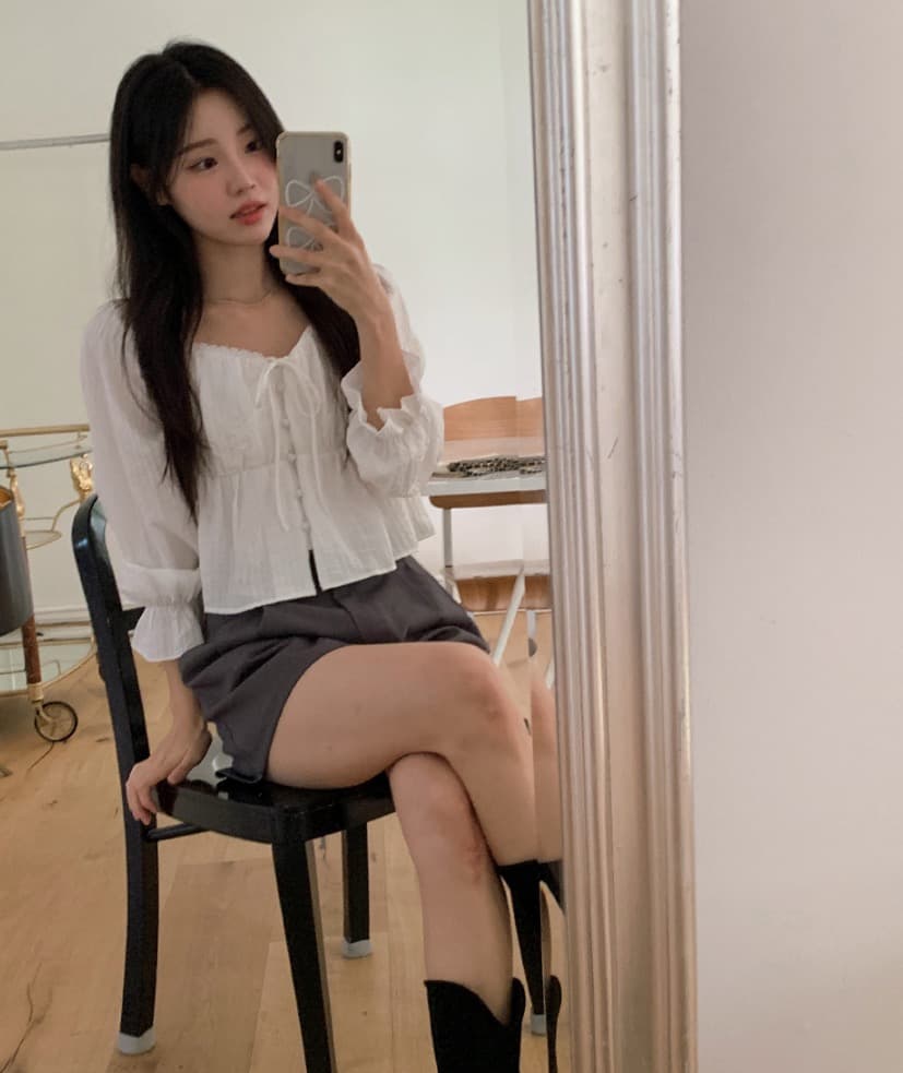 가을 고급 센스 달콤함 다용도 광장 칼라 연꽃 잎 소매 레이스업 주름 긴팔 셔츠 맨위 여성 상세 이미지 12