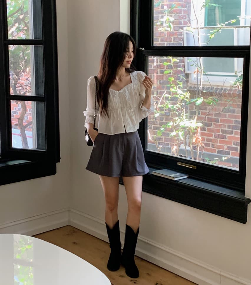가을 고급 센스 달콤함 다용도 광장 칼라 연꽃 잎 소매 레이스업 주름 긴팔 셔츠 맨위 여성 상세 이미지 14