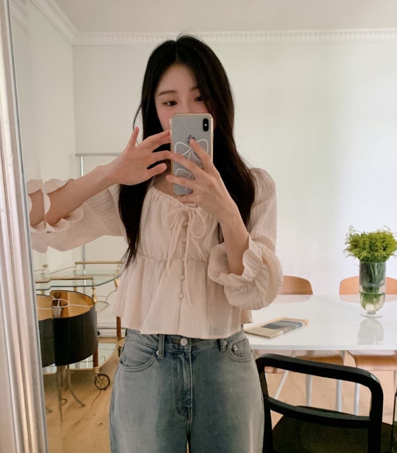가을 고급 센스 달콤함 다용도 광장 칼라 연꽃 잎 소매 레이스업 주름 긴팔 셔츠 맨위 여성 상세 이미지 21