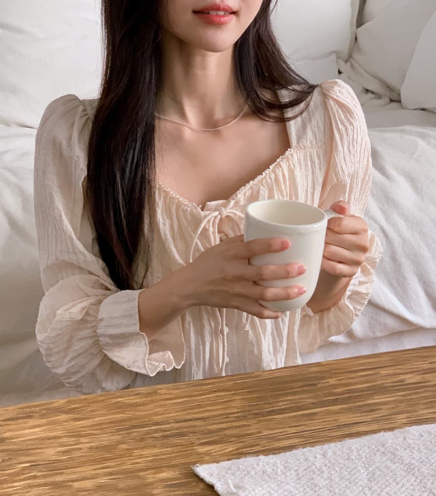 가을 고급 센스 달콤함 다용도 광장 칼라 연꽃 잎 소매 레이스업 주름 긴팔 셔츠 맨위 여성 상세 이미지 25