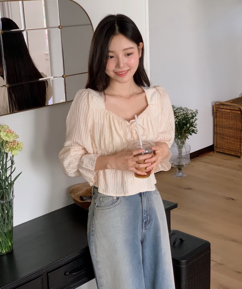 가을 고급 센스 달콤함 다용도 광장 칼라 연꽃 잎 소매 레이스업 주름 긴팔 셔츠 맨위 여성 상세 이미지 26