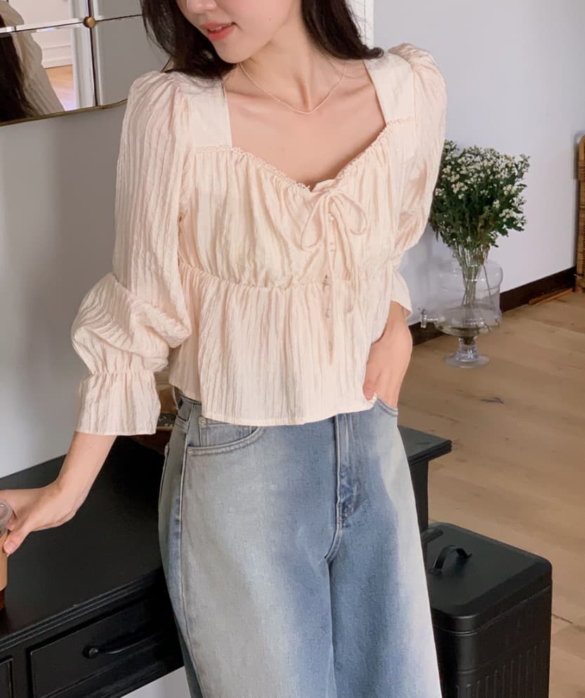 가을 고급 센스 달콤함 다용도 광장 칼라 연꽃 잎 소매 레이스업 주름 긴팔 셔츠 맨위 여성 상세 이미지 28