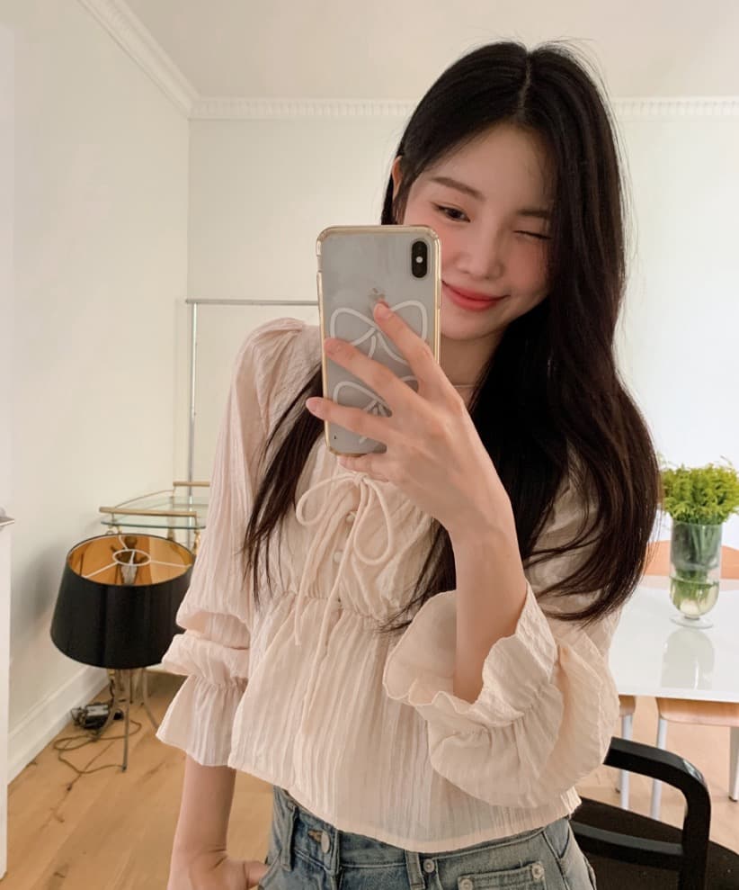 가을 고급 센스 달콤함 다용도 광장 칼라 연꽃 잎 소매 레이스업 주름 긴팔 셔츠 맨위 여성 상세 이미지 29
