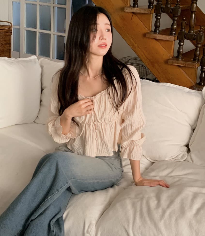 가을 고급 센스 달콤함 다용도 광장 칼라 연꽃 잎 소매 레이스업 주름 긴팔 셔츠 맨위 여성 상세 이미지 35