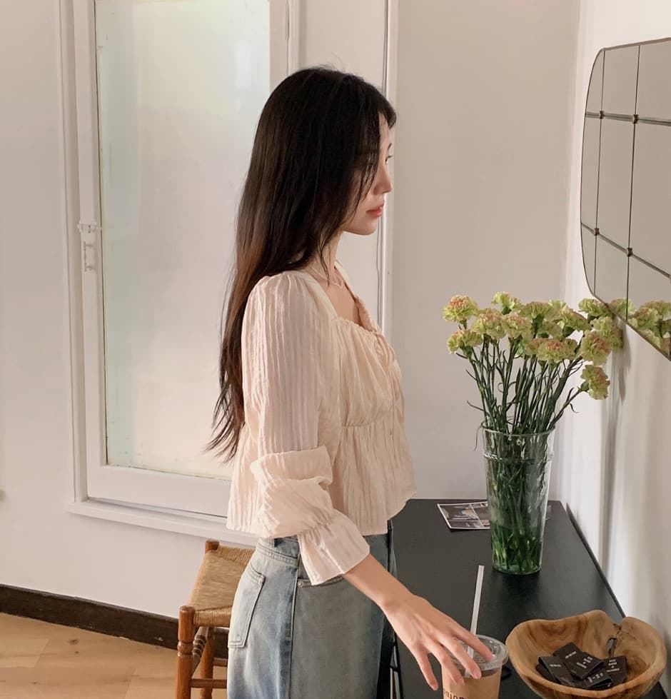 가을 고급 센스 달콤함 다용도 광장 칼라 연꽃 잎 소매 레이스업 주름 긴팔 셔츠 맨위 여성 상세 이미지 39