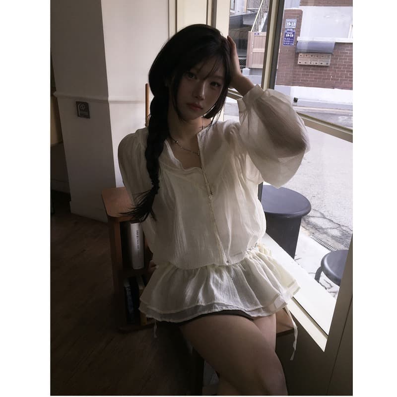chic 한국 스타일 2026 가을 펌프 로프 허리 수축 셔츠 이미지 3