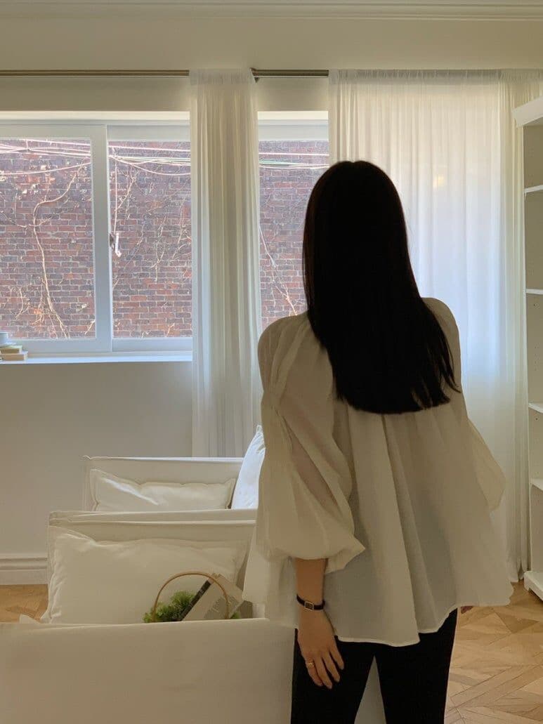 나비 매듭 벌룬 소매 쉬폰 블라우스 한국 스타일 chic 빛 요리 한 루즈핏 셔츠 Chic 작은 대중 디자인 센스 맨위 상세 이미지 15