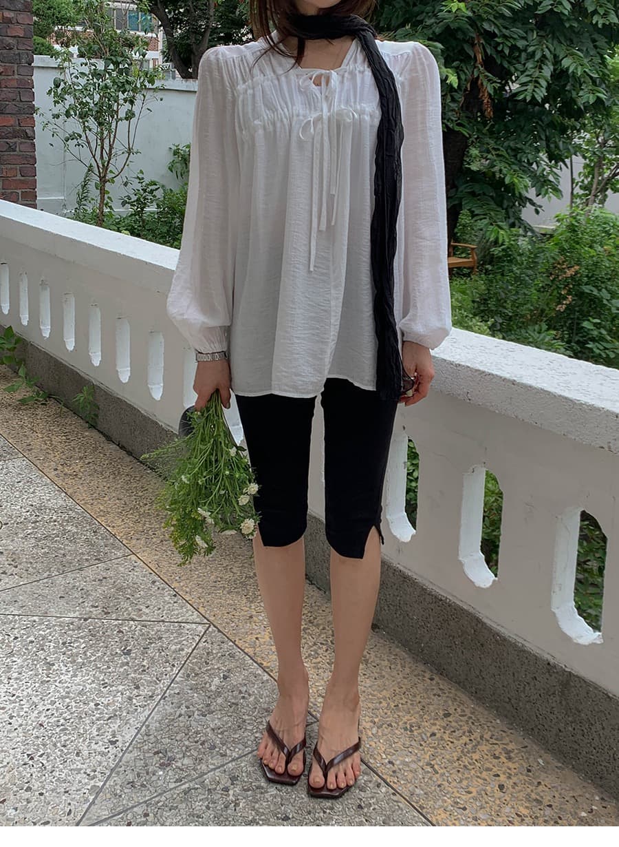 가을 한국 새로운 섹시함 V넥 펌프 로프 주름 루즈핏 캐주얼 긴팔 여성 셔츠 상세 이미지 5