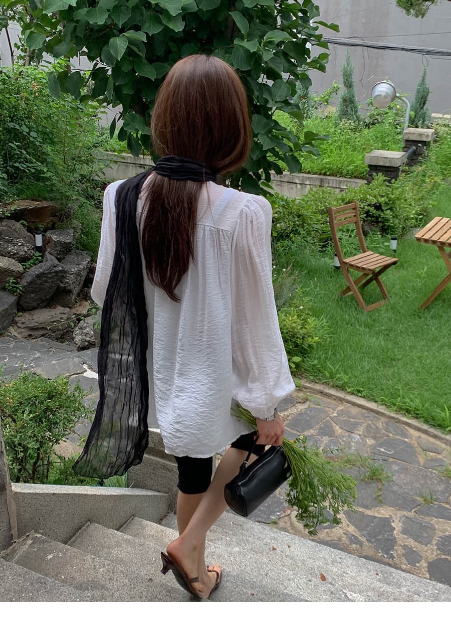 가을 한국 새로운 섹시함 V넥 펌프 로프 주름 루즈핏 캐주얼 긴팔 여성 셔츠 상세 이미지 6