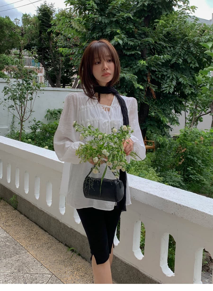 가을 한국 새로운 섹시함 V넥 펌프 로프 주름 루즈핏 캐주얼 긴팔 여성 셔츠 상세 이미지 7