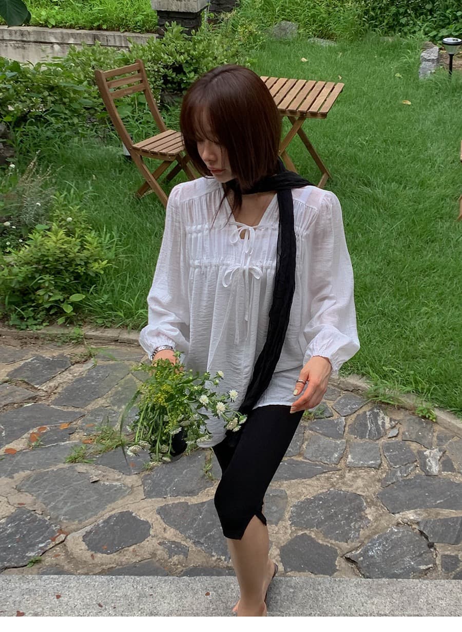 가을 한국 새로운 섹시함 V넥 펌프 로프 주름 루즈핏 캐주얼 긴팔 여성 셔츠 상세 이미지 9