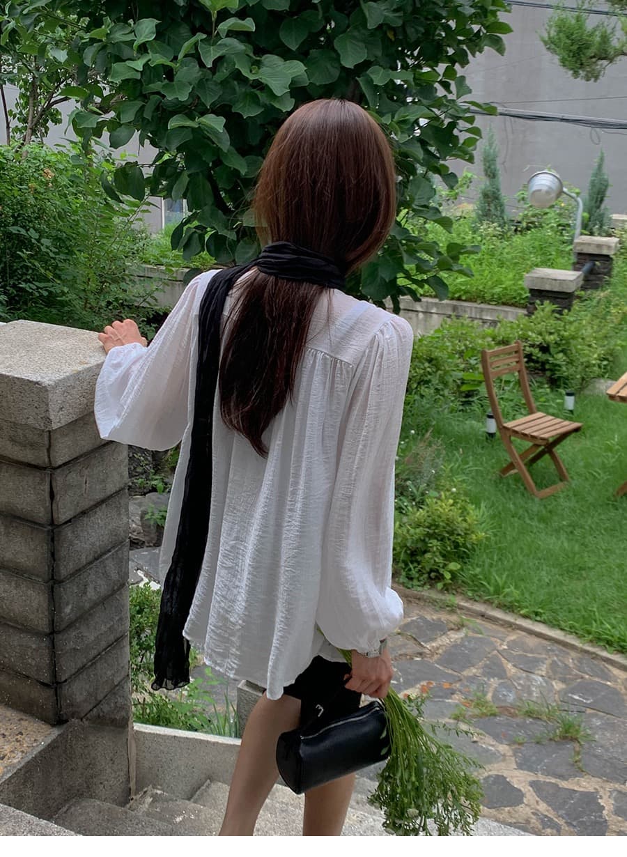 가을 한국 새로운 섹시함 V넥 펌프 로프 주름 루즈핏 캐주얼 긴팔 여성 셔츠 상세 이미지 17