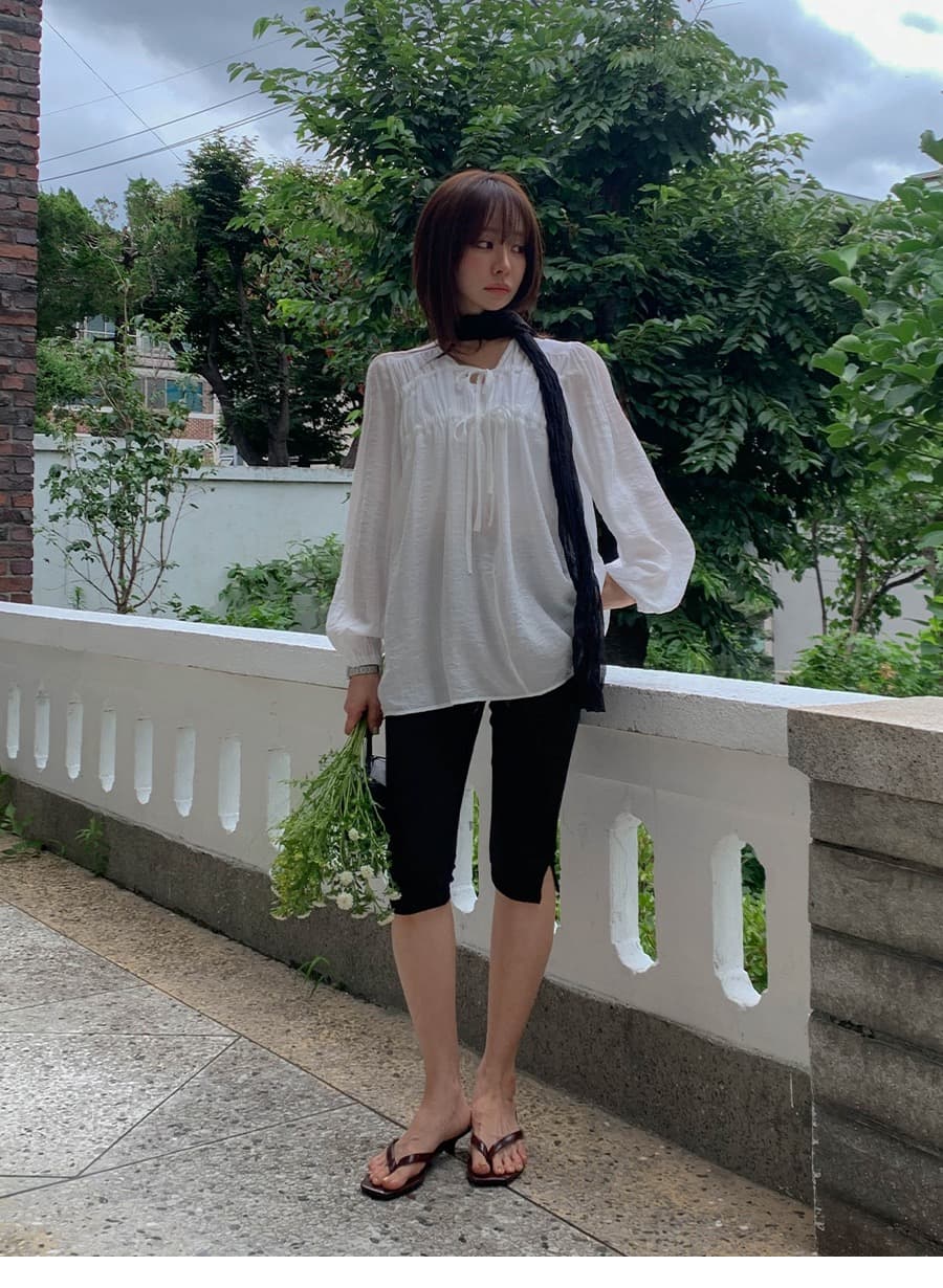 가을 한국 새로운 섹시함 V넥 펌프 로프 주름 루즈핏 캐주얼 긴팔 여성 셔츠 상세 이미지 19