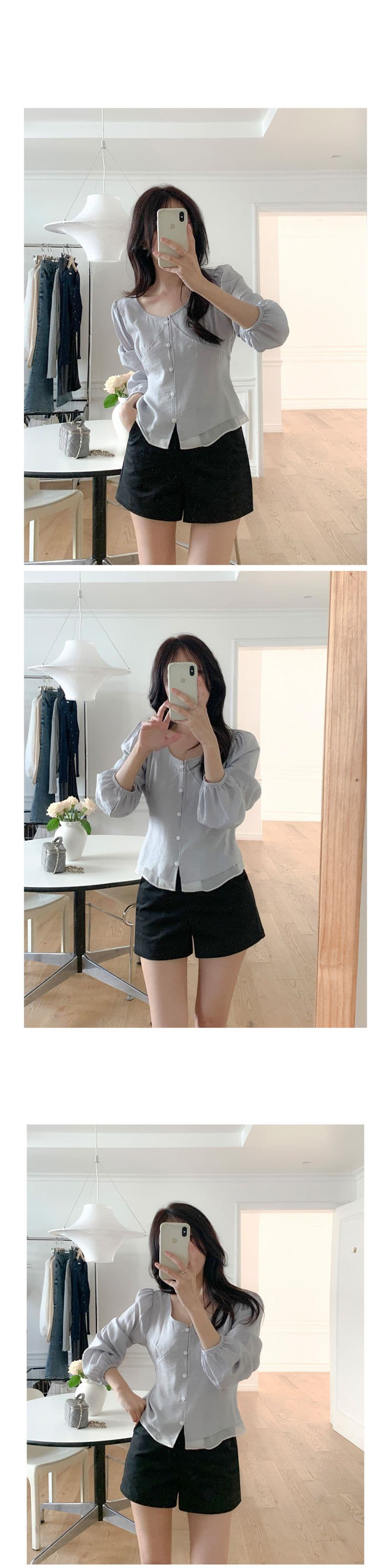 한 부서 프랑스식 V넥 품격 패치워크 밑단 셔츠 레이스업 허리 외국 가스 다용도 셔츠 맨위 상세 이미지 3