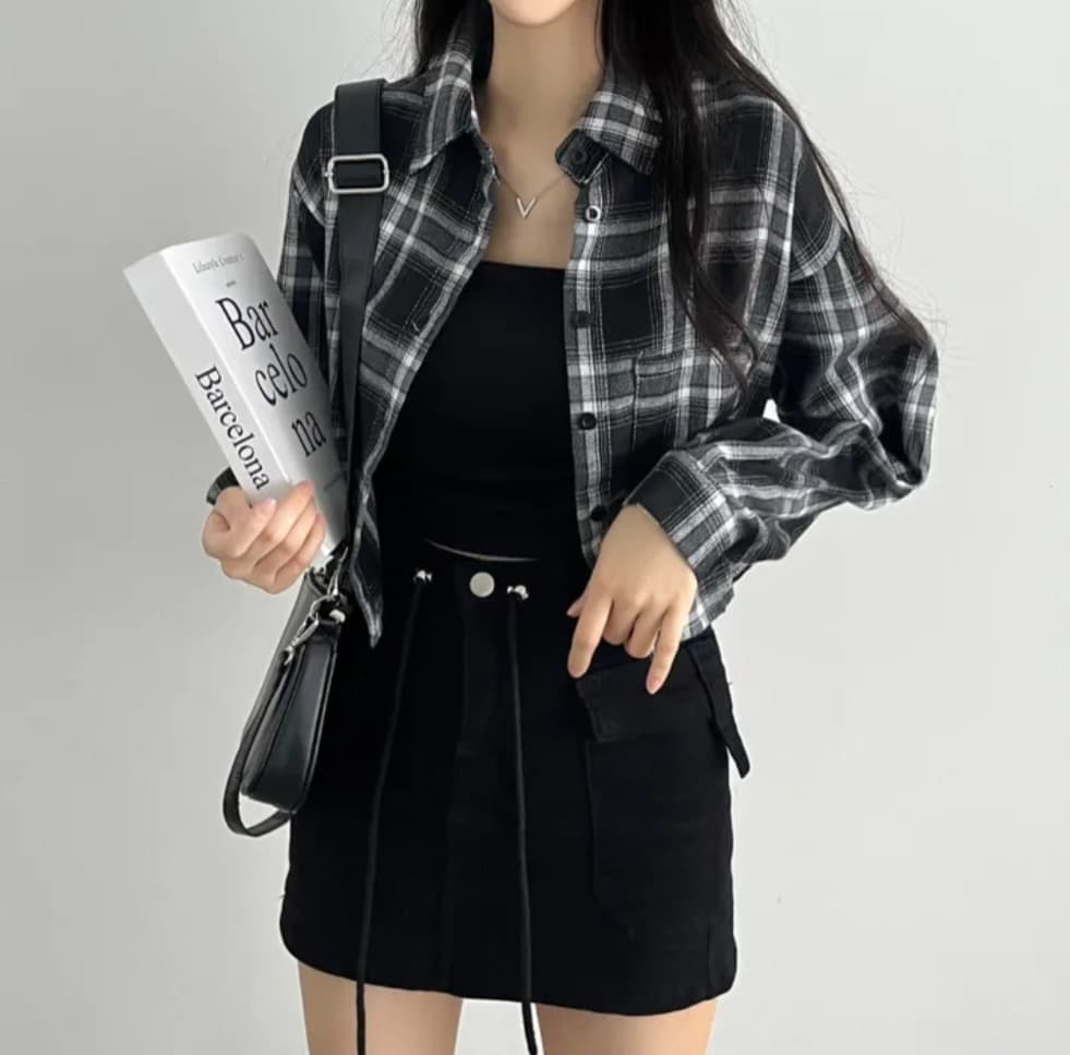 한국 chic 체크무늬 여성 셔츠 가을 쇼트 스타일 디자인 센스 루즈핏 항구 바람 레트로 셔츠 재킷 상세 이미지 5