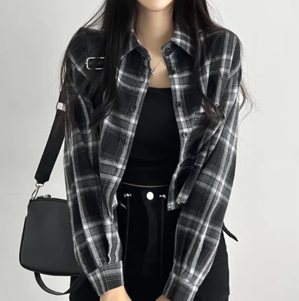한국 chic 체크무늬 여성 셔츠 가을 쇼트 스타일 디자인 센스 루즈핏 항구 바람 레트로 셔츠 재킷 상세 이미지 6