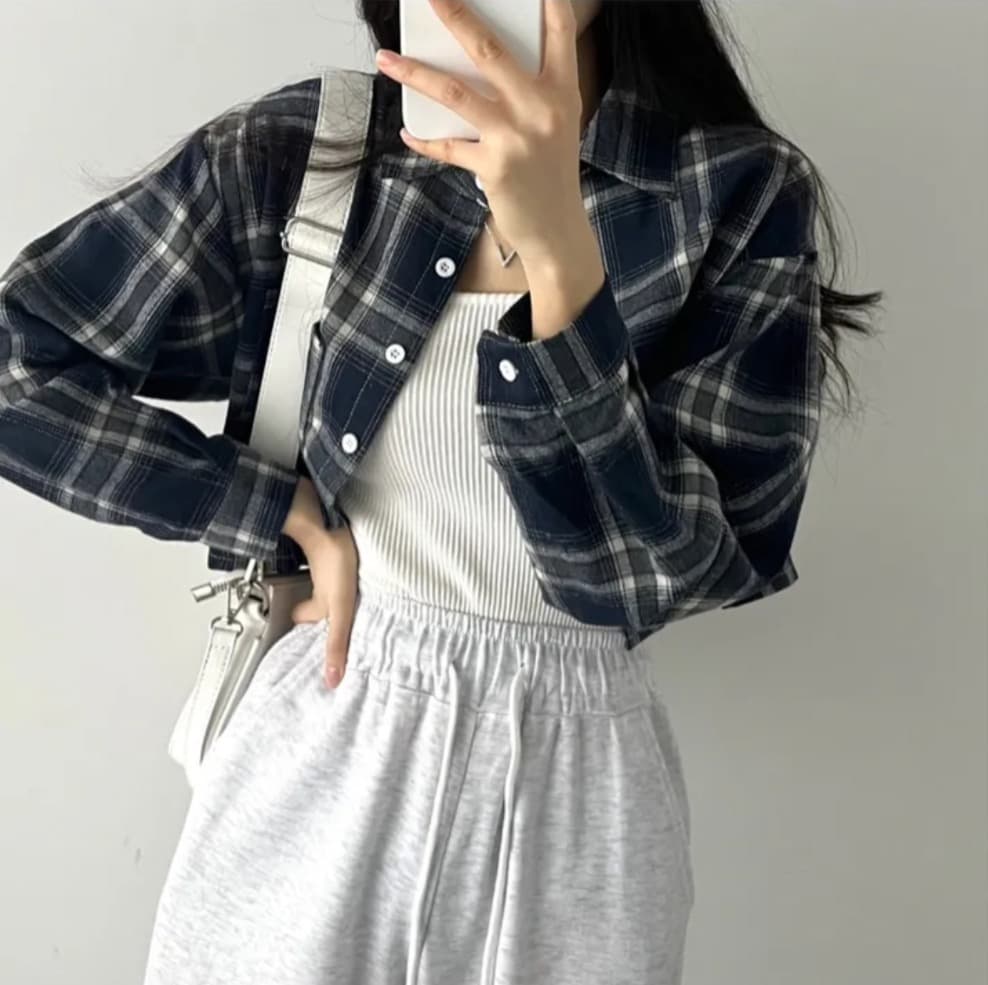 한국 chic 체크무늬 여성 셔츠 가을 쇼트 스타일 디자인 센스 루즈핏 항구 바람 레트로 셔츠 재킷 상세 이미지 11