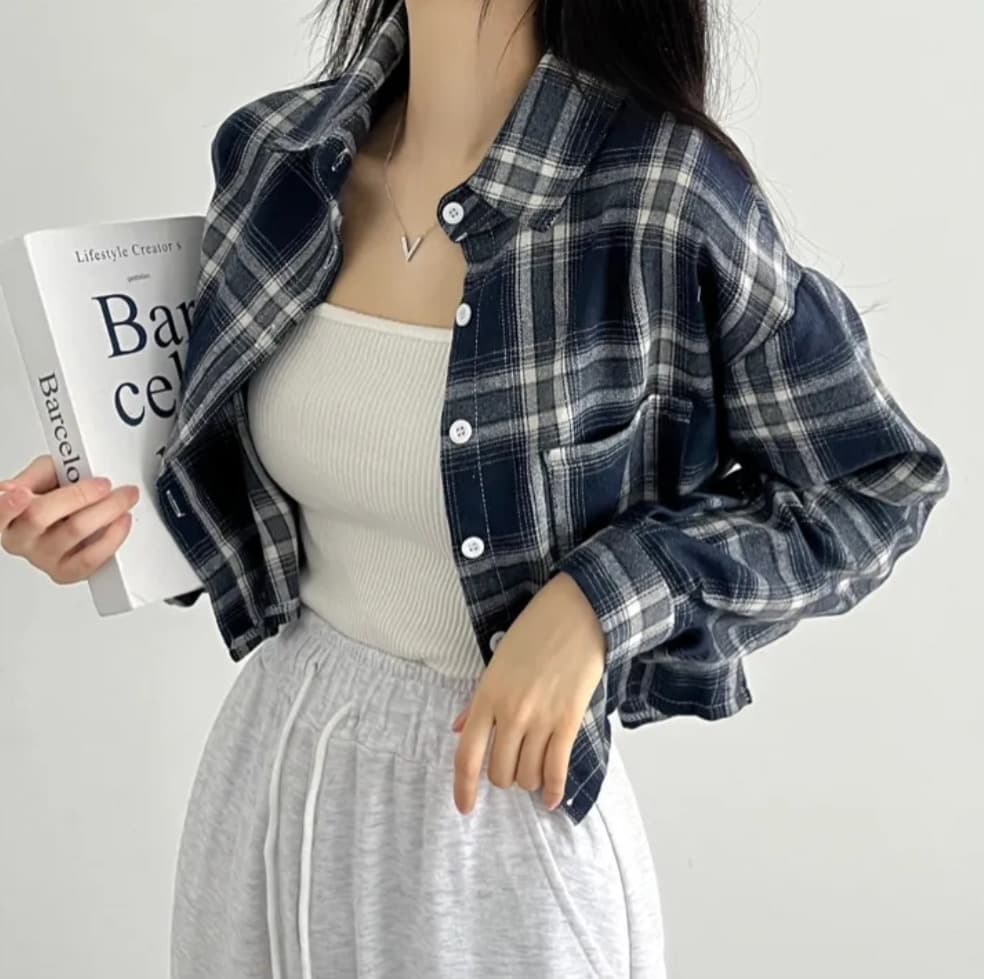 한국 chic 체크무늬 여성 셔츠 가을 쇼트 스타일 디자인 센스 루즈핏 항구 바람 레트로 셔츠 재킷 상세 이미지 16