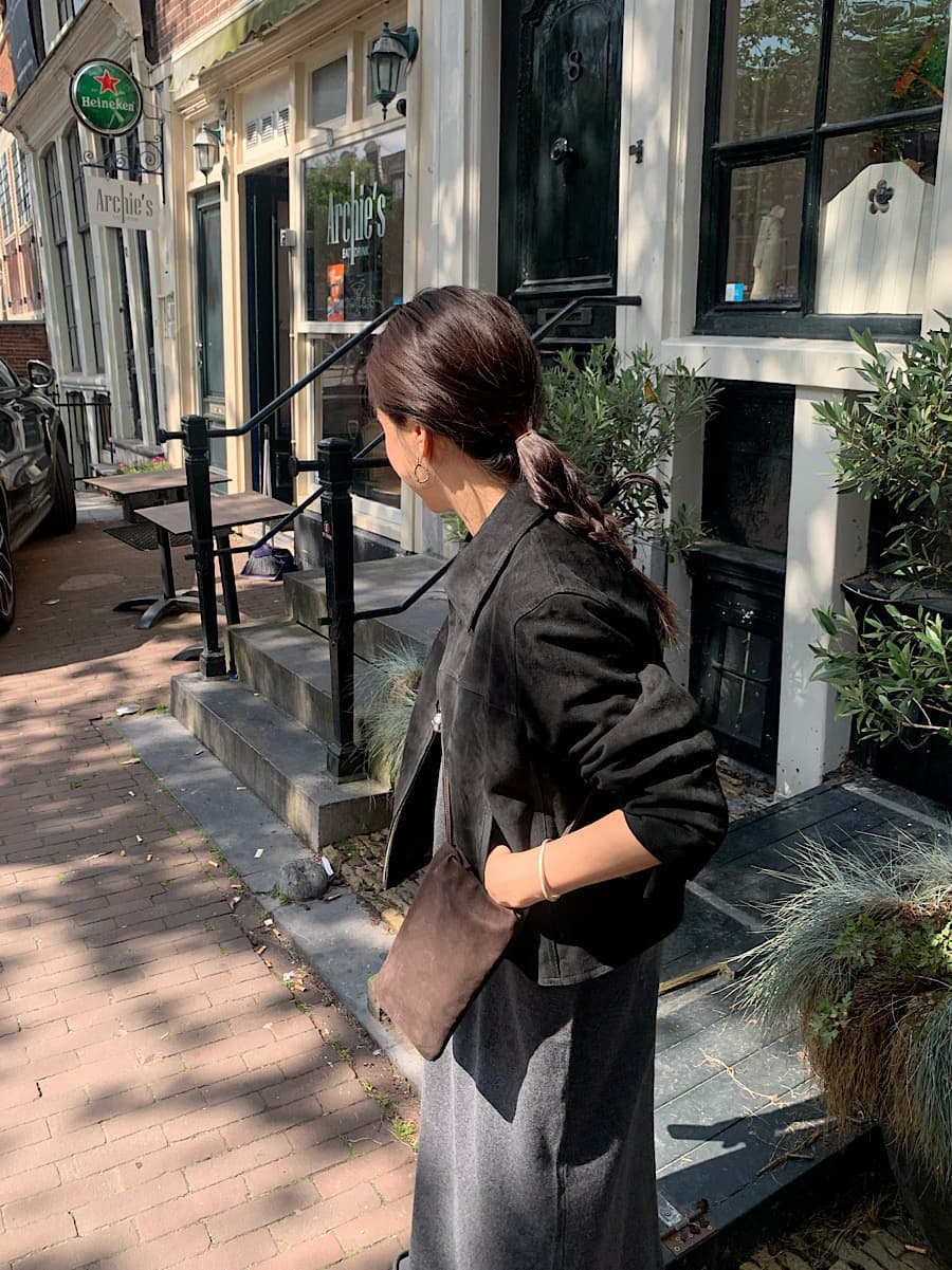 한국 스타일 사슴 캐시미어 지퍼 스탠드 칼라 재킷 차가운 던져 쇼트 스타일 재킷 맨위 2 색 상세 이미지 1