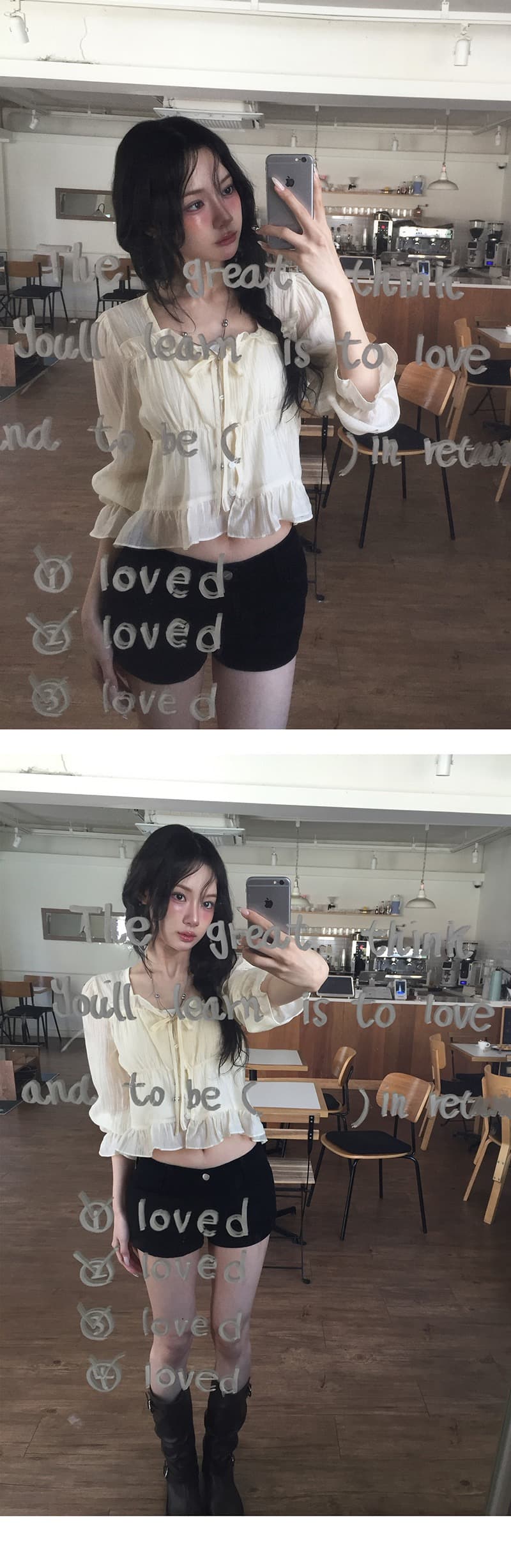 재고 있음 학원 스타일 달콤함 연령 감소 목이버섯 주름 쇼트 스타일 셔츠 상세 이미지 3