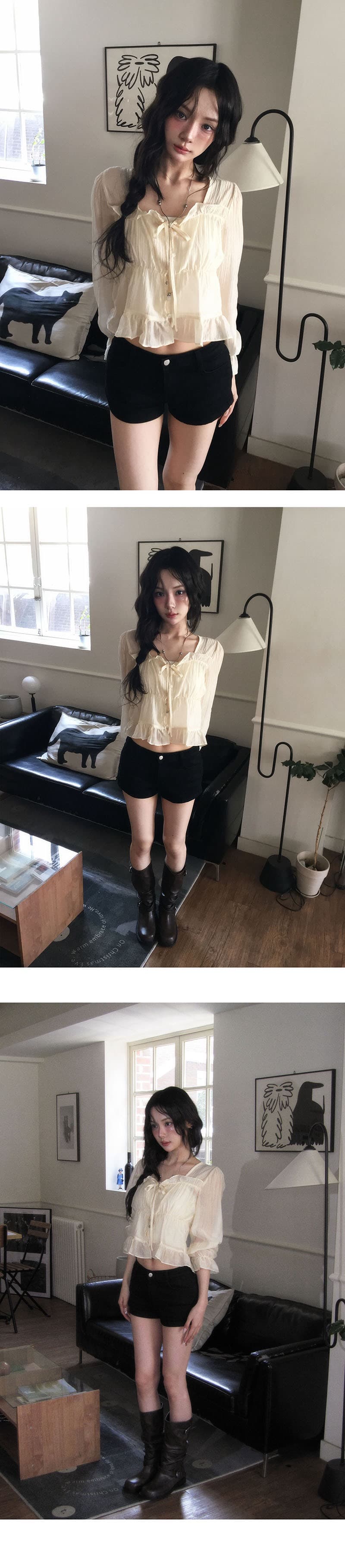 재고 있음 학원 스타일 달콤함 연령 감소 목이버섯 주름 쇼트 스타일 셔츠 상세 이미지 5