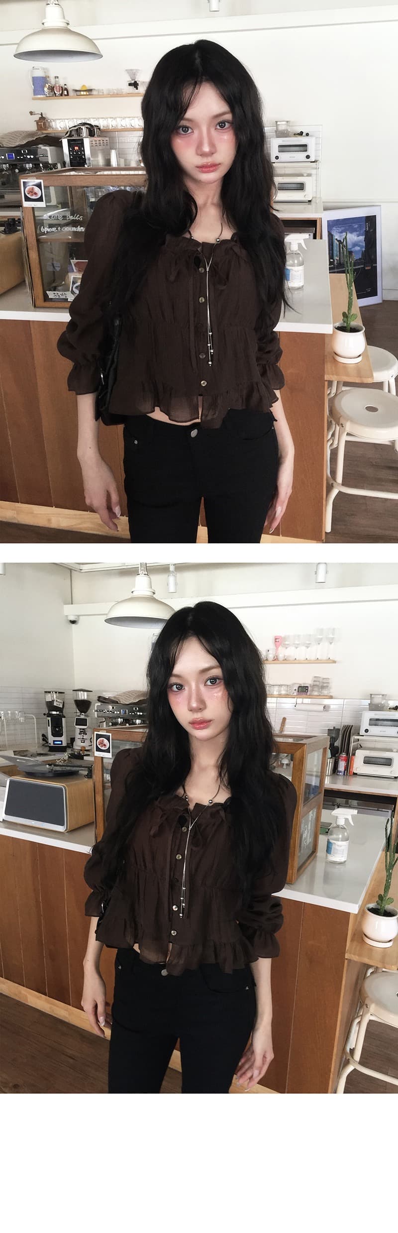 재고 있음 학원 스타일 달콤함 연령 감소 목이버섯 주름 쇼트 스타일 셔츠 상세 이미지 6