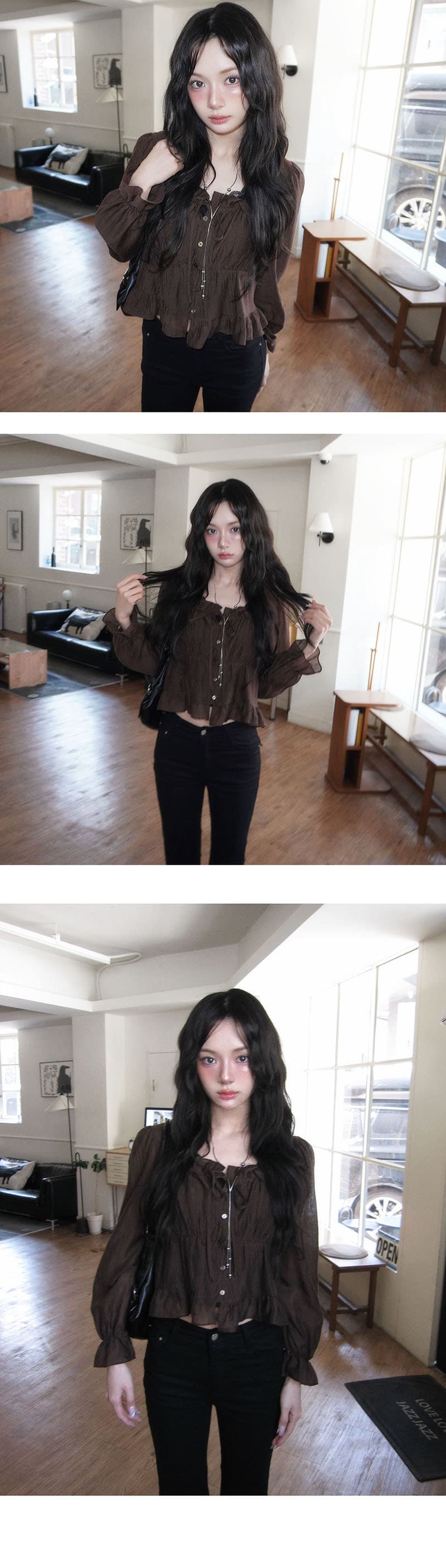 재고 있음 학원 스타일 달콤함 연령 감소 목이버섯 주름 쇼트 스타일 셔츠 상세 이미지 7
