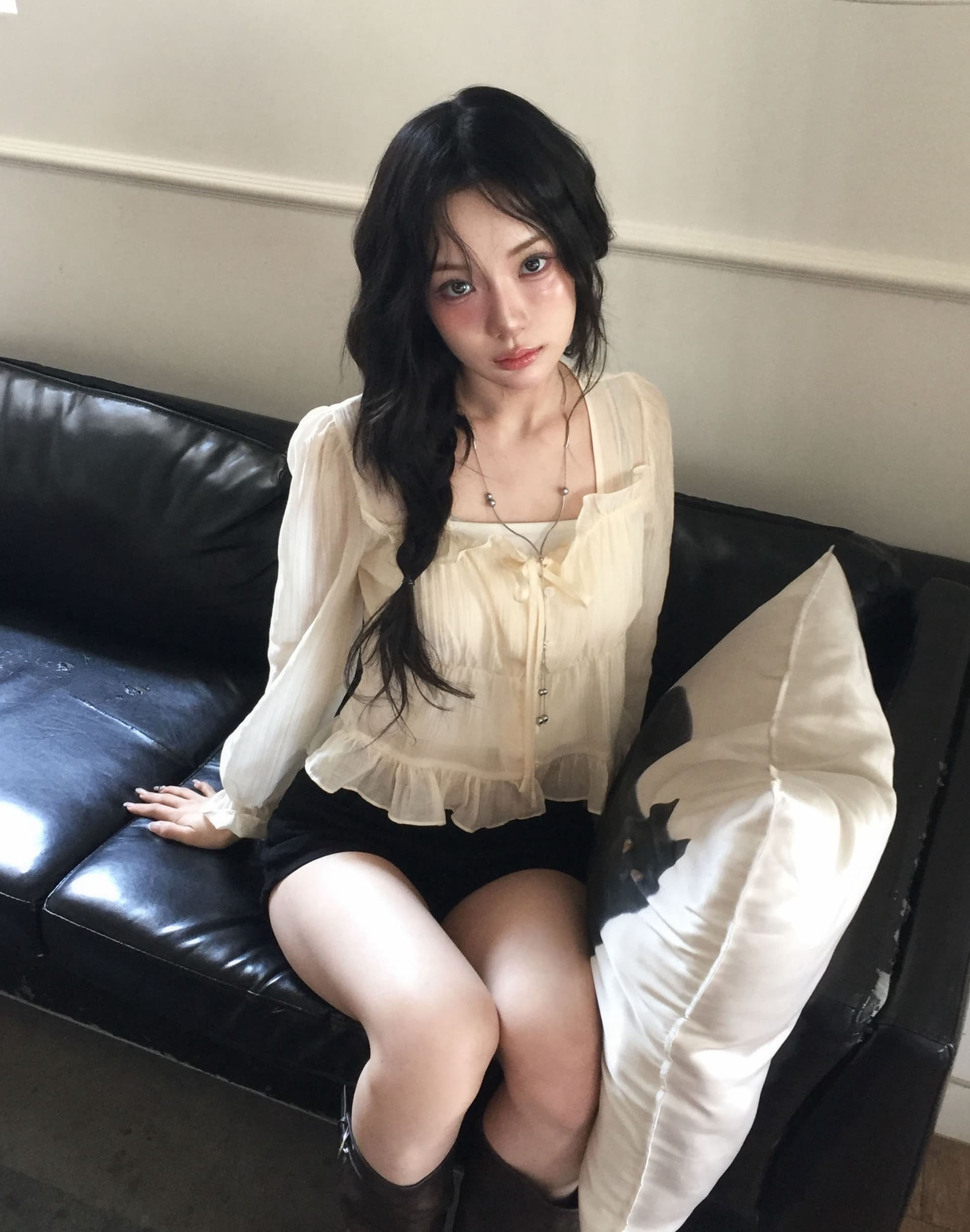 재고 있음 학원 스타일 달콤함 연령 감소 목이버섯 주름 쇼트 스타일 셔츠 상세 이미지 11