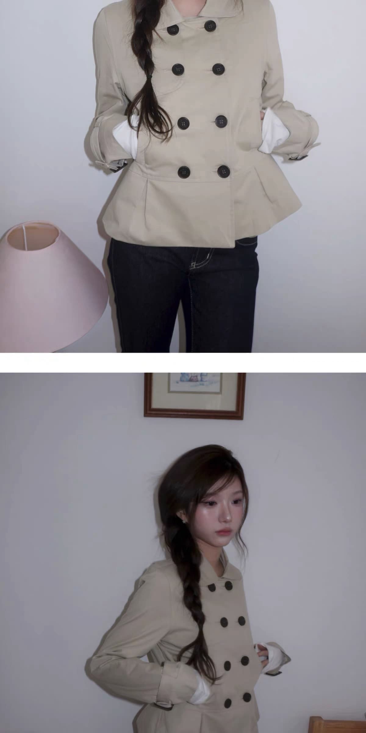 있음 창고 26 한국 새로운 카키 색 이중 버튼 바람막이 여성 허리 수축 다용도 재킷 상세 이미지 14