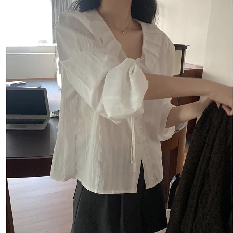 chic 2026 레이스업 싱글 줄 버튼 셔츠 이미지 2
