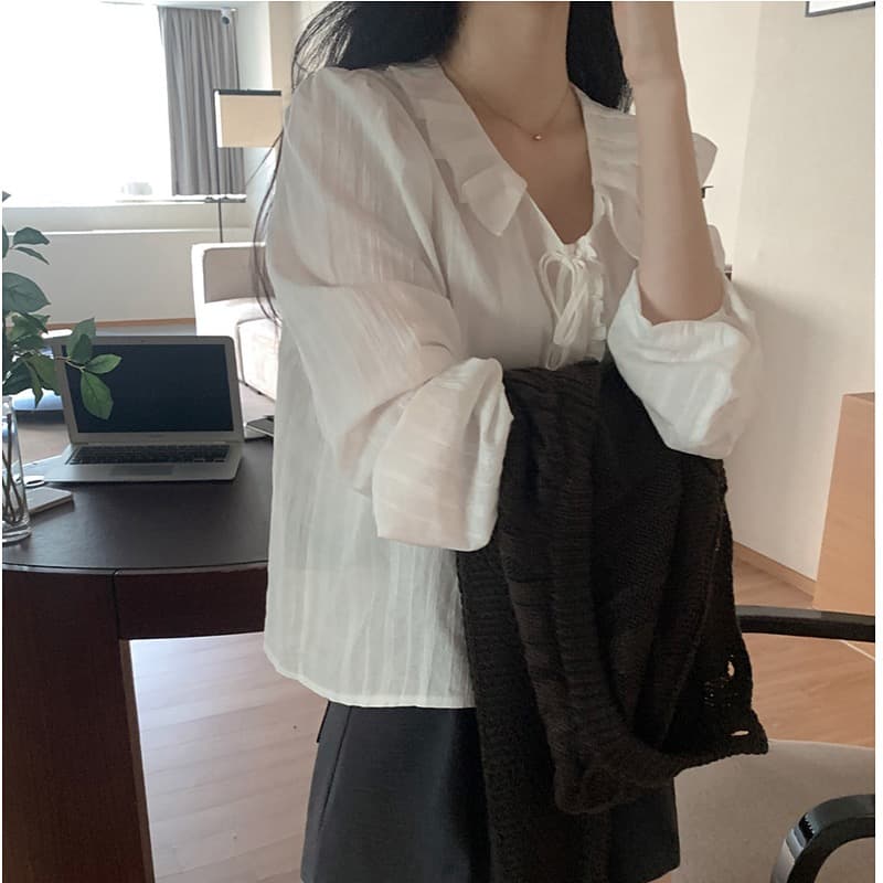 chic 2026 레이스업 싱글 줄 버튼 셔츠 상세 이미지 7