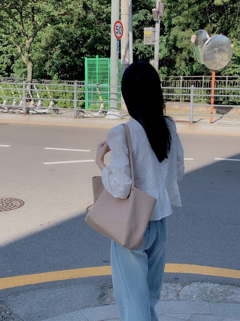 chic 한국 스타일 자카드 V넥 긴팔 허리 수축 셔츠 상세 이미지 1