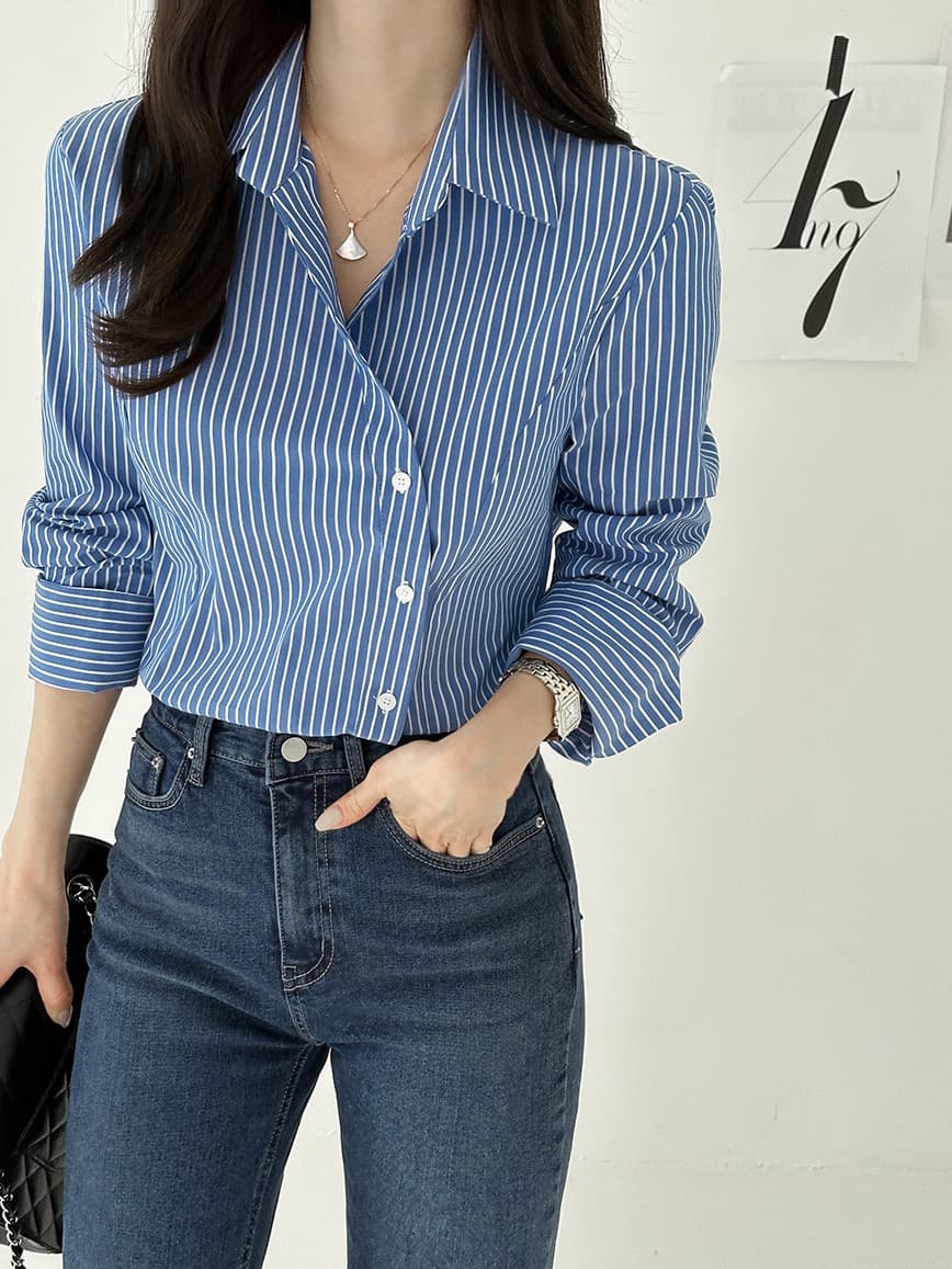 스트라이프 긴팔 셔츠 한국 스타일 chic 빛 요리 한 패션 루즈핏 빅 사이즈 여성 상세 이미지 27