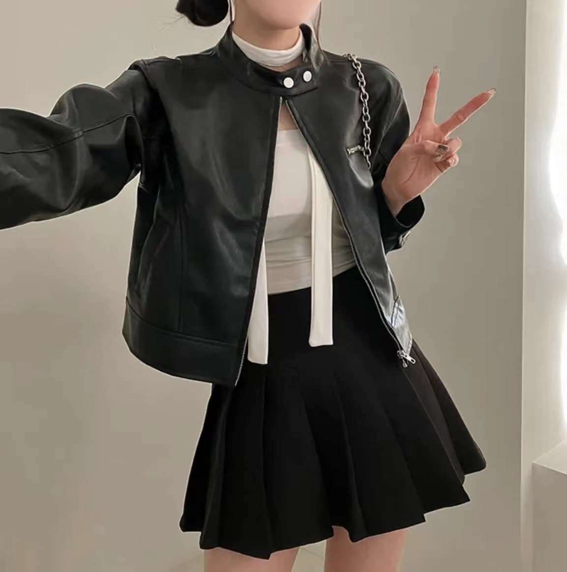 재고 있음 한국 스타일 다용도 스탠드 칼라 오토바이 가죽 재킷 반하이넥 긴팔 야구 유니폼 가죽 재킷 상세 이미지 14