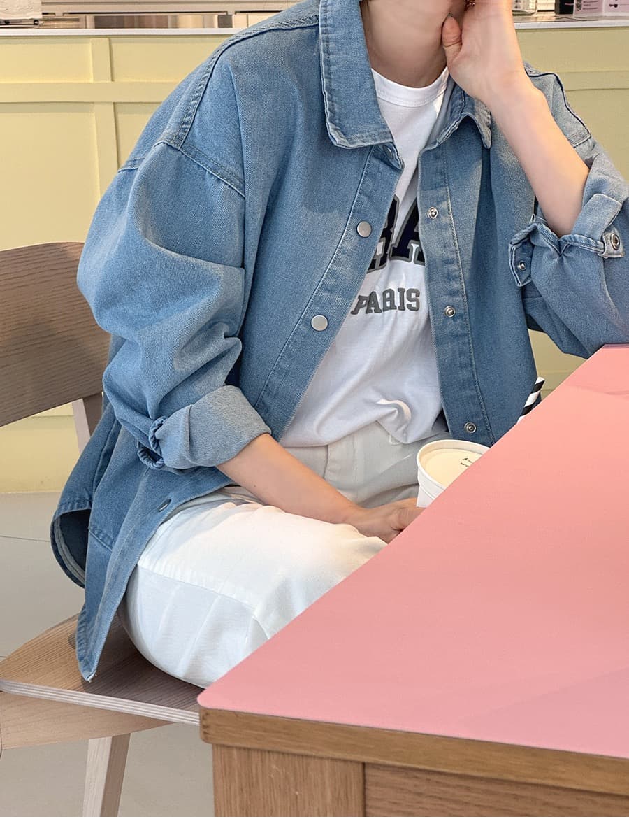 재고 있음 2026 한국 동대문 한 부서 긍정적 인 어깨 데님 셔츠 레트로 긴팔 데님 셔츠 상세 이미지 7