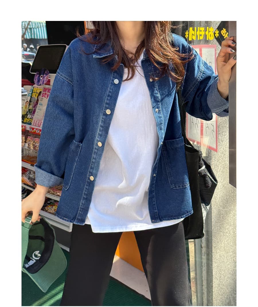 재고 있음 2026 한국 동대문 한 부서 긍정적 인 어깨 데님 셔츠 레트로 긴팔 데님 셔츠 상세 이미지 14