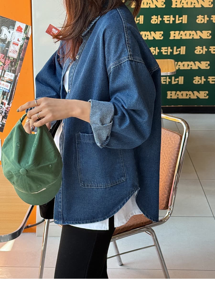 재고 있음 2026 한국 동대문 한 부서 긍정적 인 어깨 데님 셔츠 레트로 긴팔 데님 셔츠 상세 이미지 15