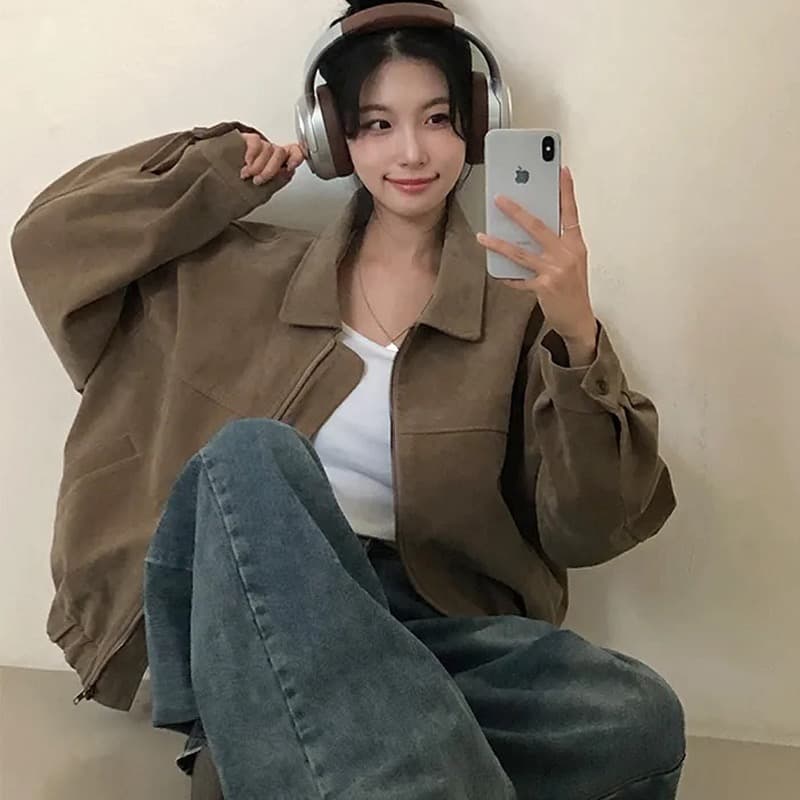 26 가을 겨울 한국 chic 레트로 작은 대중 루즈핏 캐주얼 긴팔 스웨이드 원단 야구 유니폼 재킷 재킷 1239 상세 이미지 6