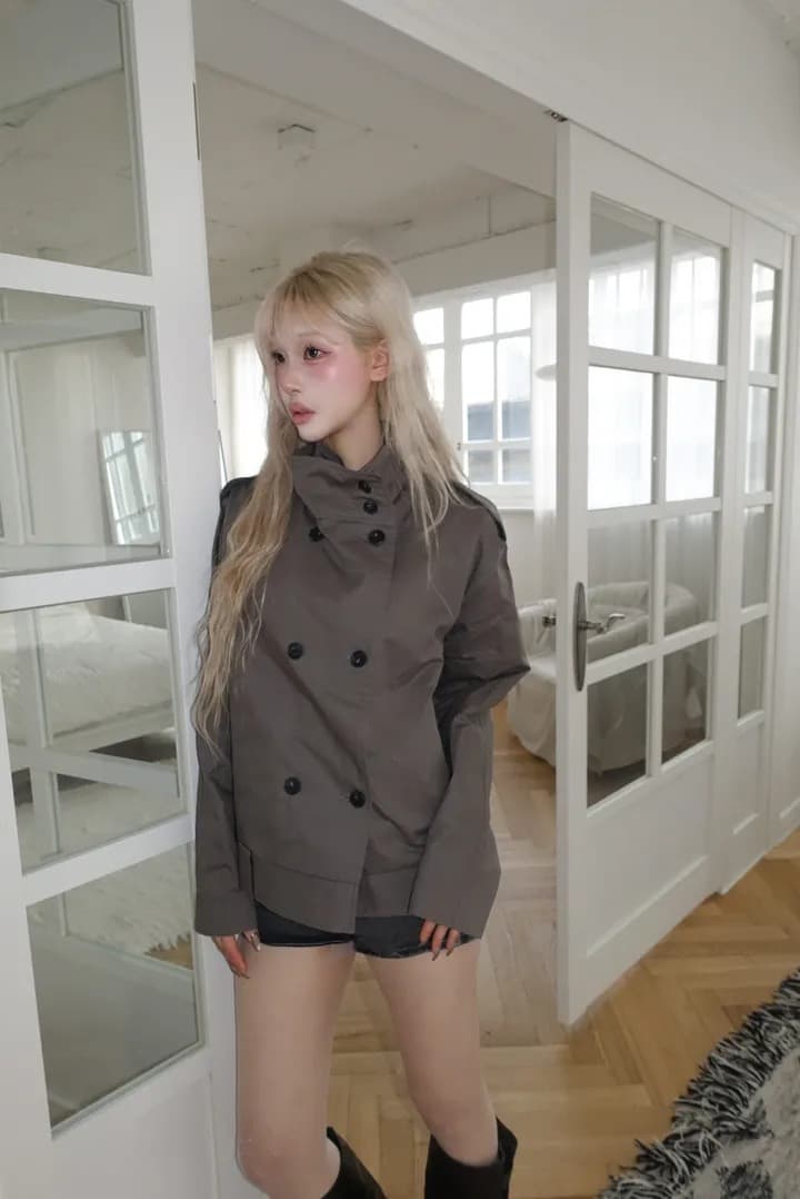 chic 한국 스타일 이중 버튼 바람막이 쇼트 스타일 재킷 상세 이미지 1
