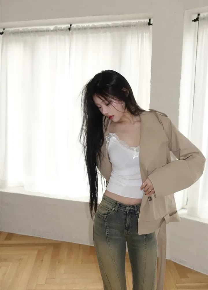 chic 한국 스타일 이중 버튼 바람막이 쇼트 스타일 재킷 상세 이미지 7