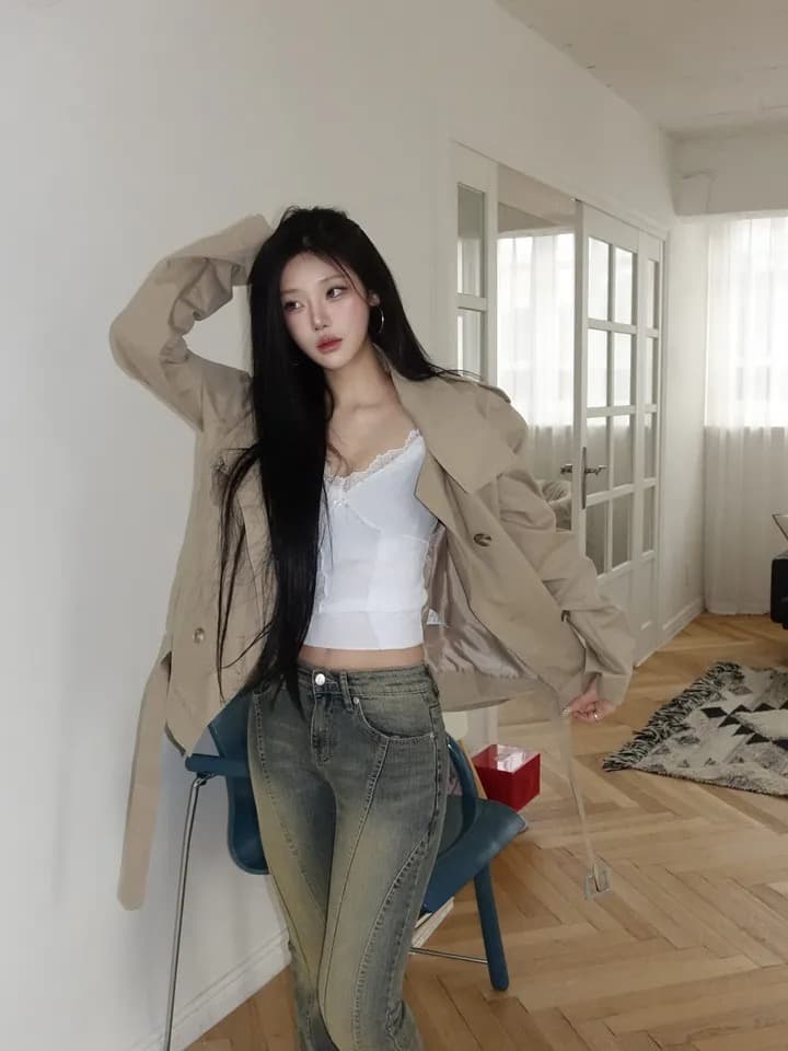 chic 한국 스타일 이중 버튼 바람막이 쇼트 스타일 재킷 상세 이미지 10