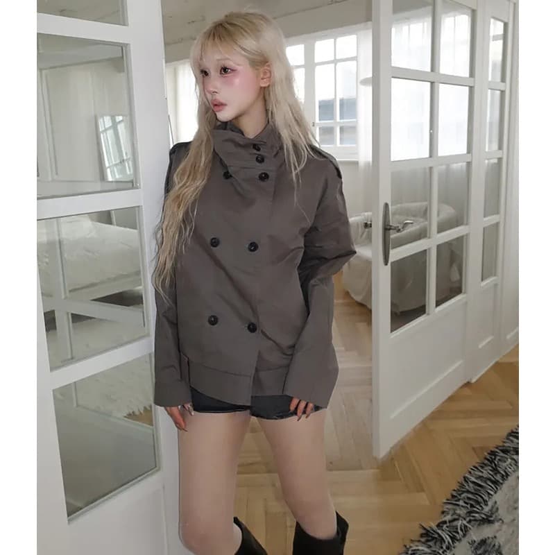 chic 한국 스타일 이중 버튼 바람막이 쇼트 스타일 재킷 상세 이미지 21