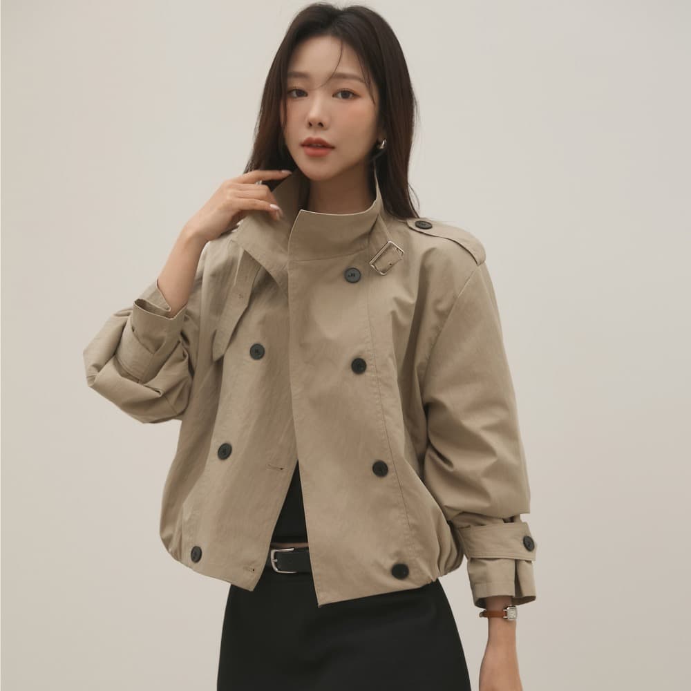한국 가을 chic 레트로 영국식 바람 이중 버튼 밑단 허리 수축 디자인 센스 쇼트 스타일 다용도 재킷 재킷 재킷 상세 이미지 28