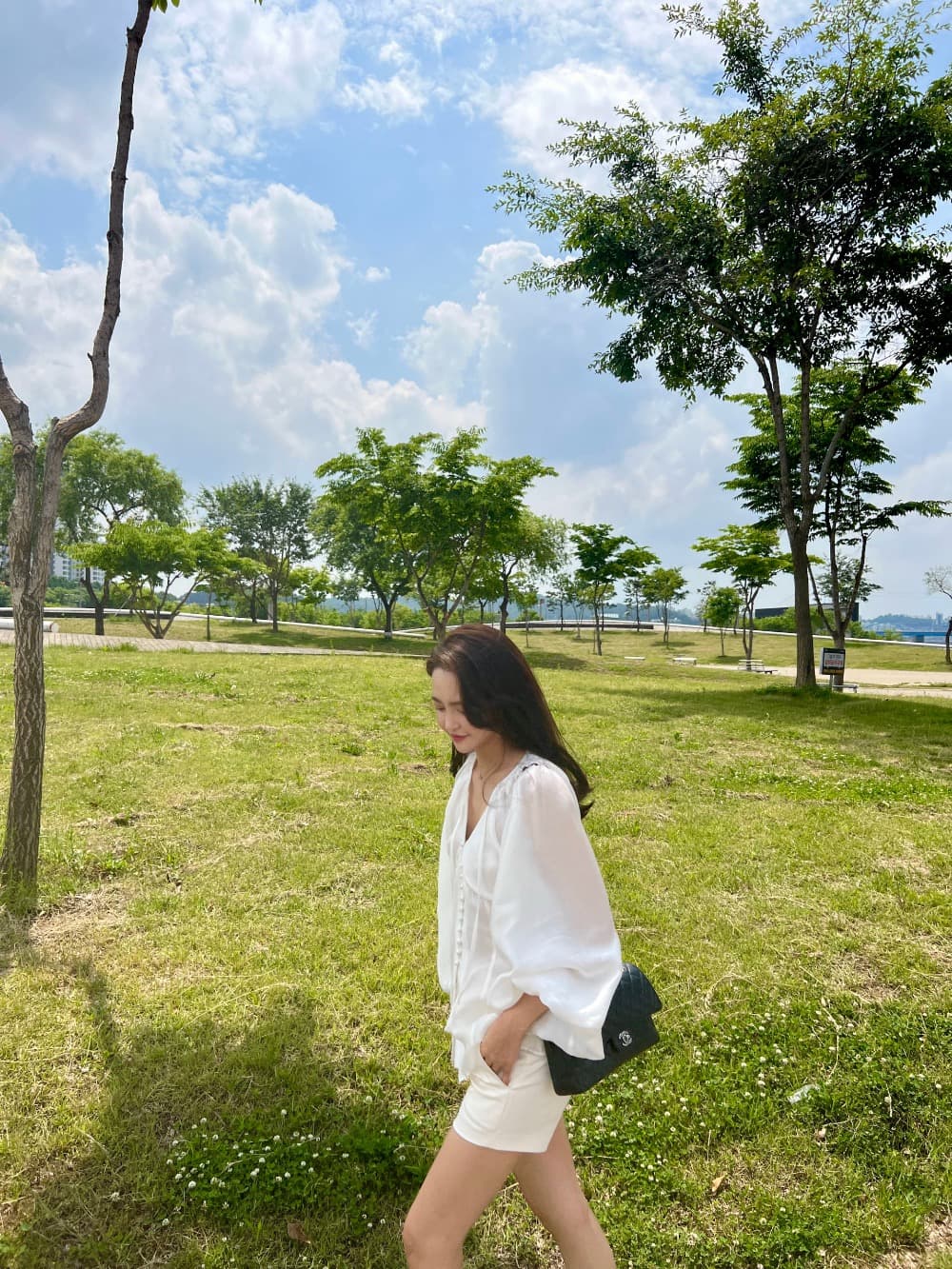 품격 V넥 벌룬 소매 쉬폰 블라우스 한국 스타일 chic 빛 요리 한 패션 명문 여성 숙녀 단색 루즈핏 빅 사이즈 상세 이미지 9