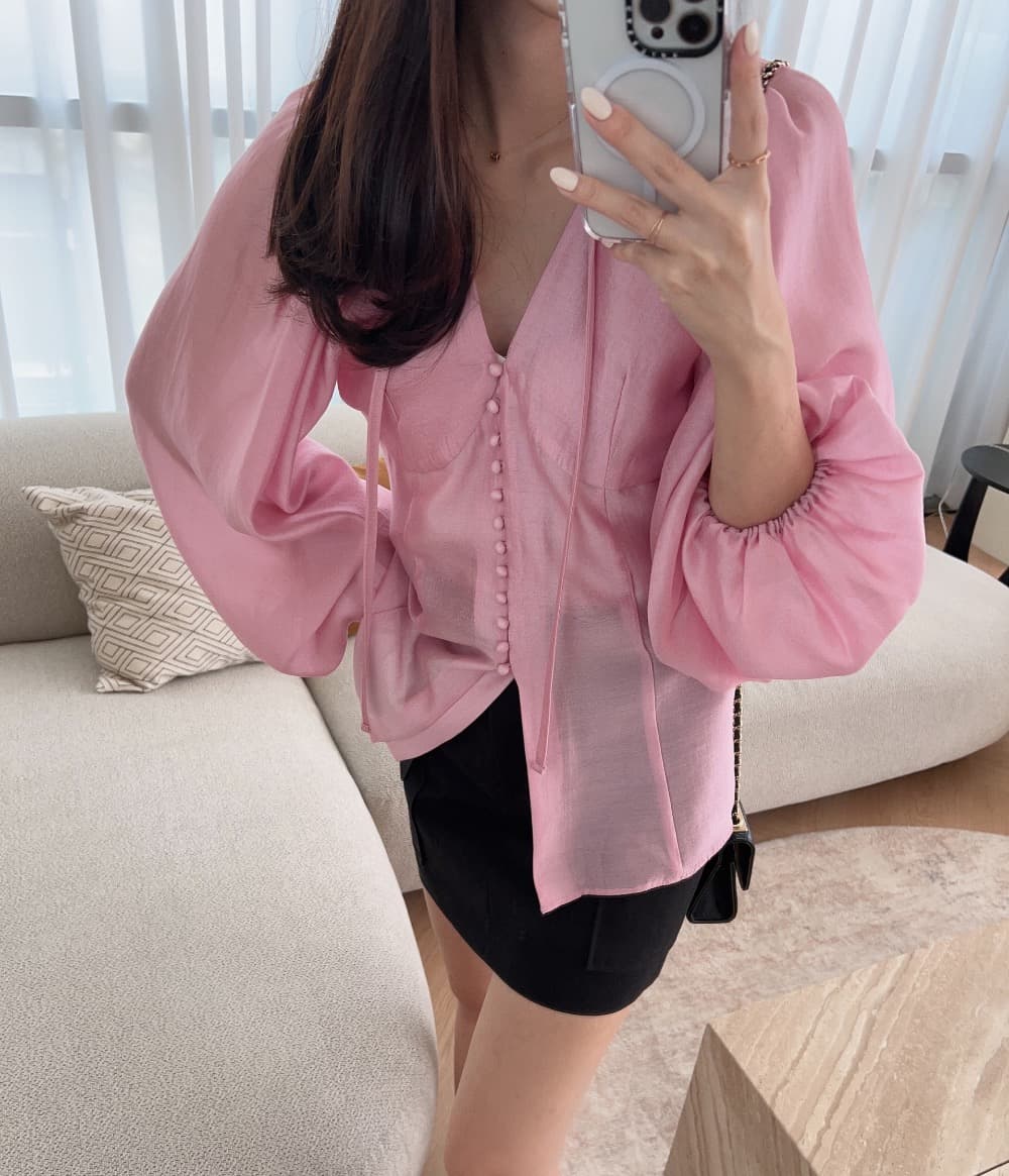 품격 V넥 벌룬 소매 쉬폰 블라우스 한국 스타일 chic 빛 요리 한 패션 명문 여성 숙녀 단색 루즈핏 빅 사이즈 상세 이미지 22