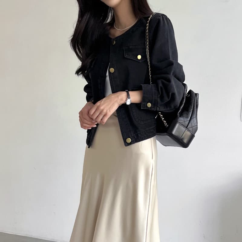 선물 화물 한국 chic 가을 겨울 연령 감소 미니멀리즘 라운드 넥 주머니 워싱 데님 재킷 품격 여성 코트 상세 이미지 6