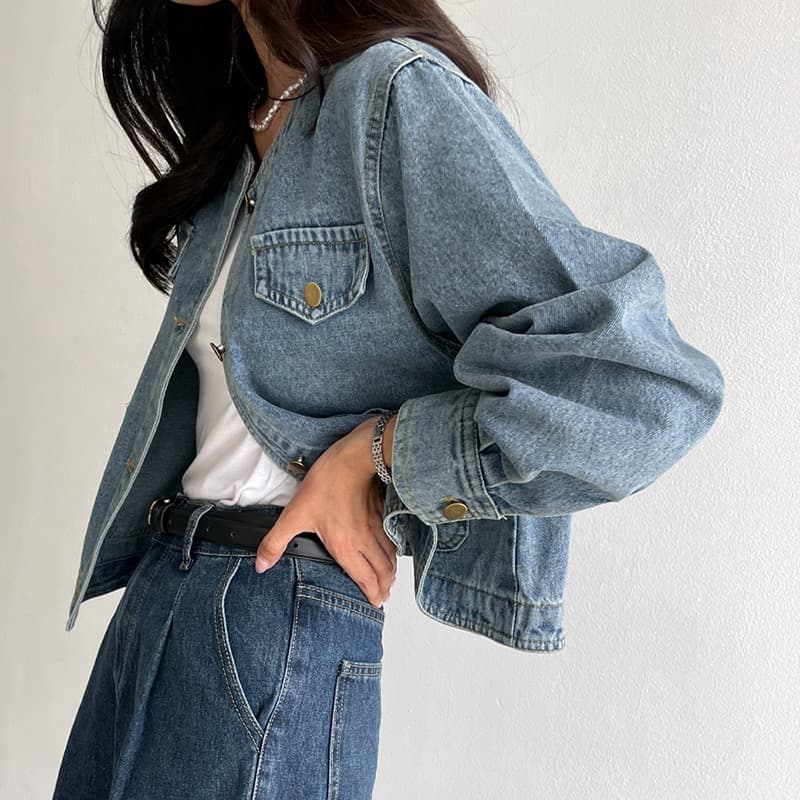 선물 화물 한국 chic 가을 겨울 연령 감소 미니멀리즘 라운드 넥 주머니 워싱 데님 재킷 품격 여성 코트 상세 이미지 14